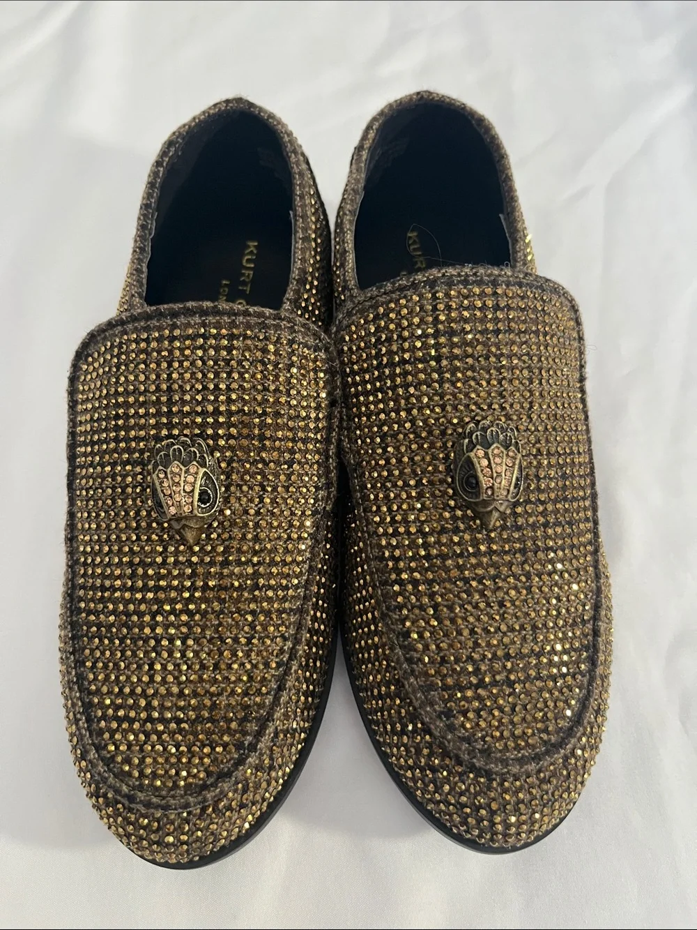 Kurt Geiger Bronze Crystal-Embellished Slip-On Loafers